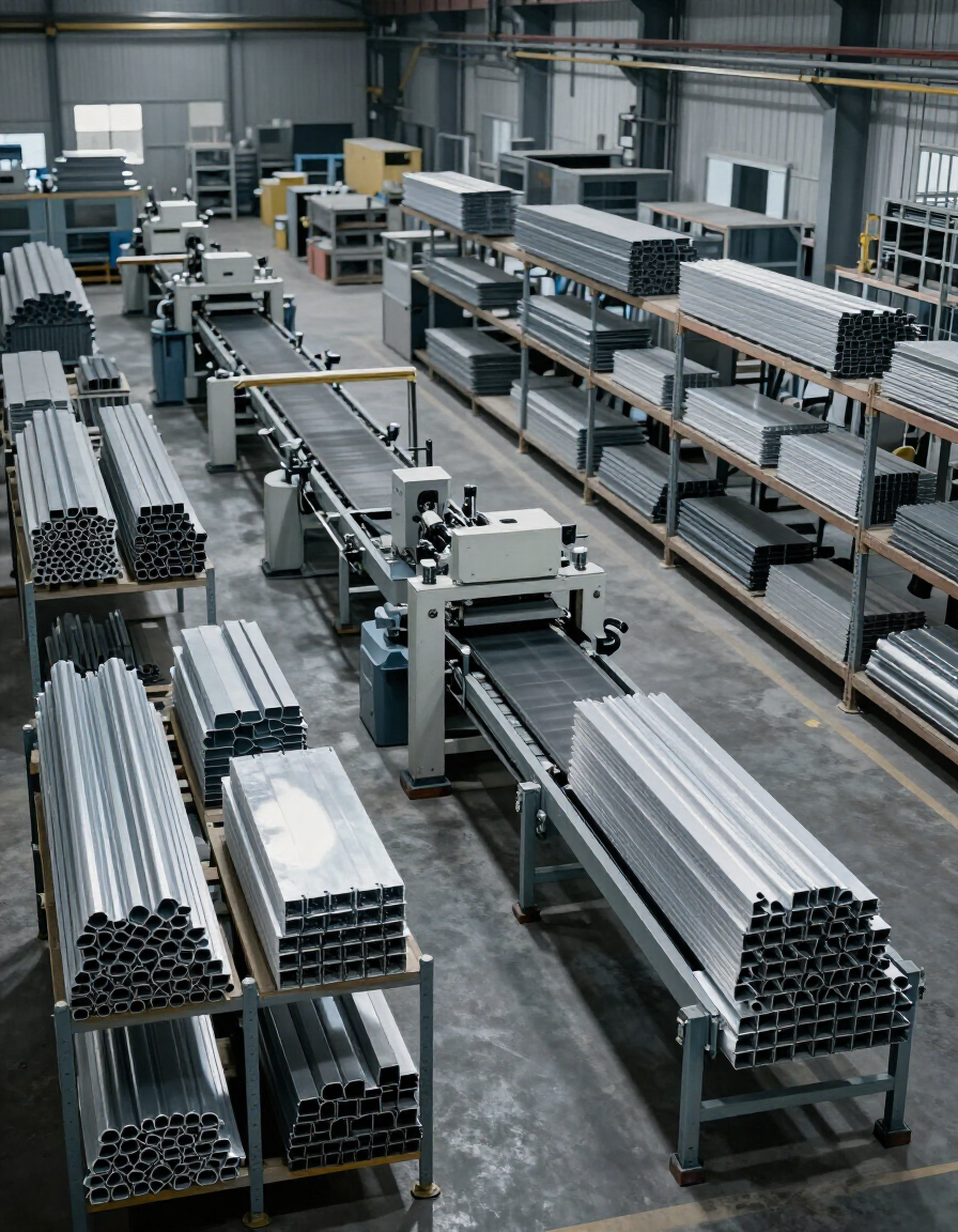 Magazzino industriale con profili in alluminio e acciaio