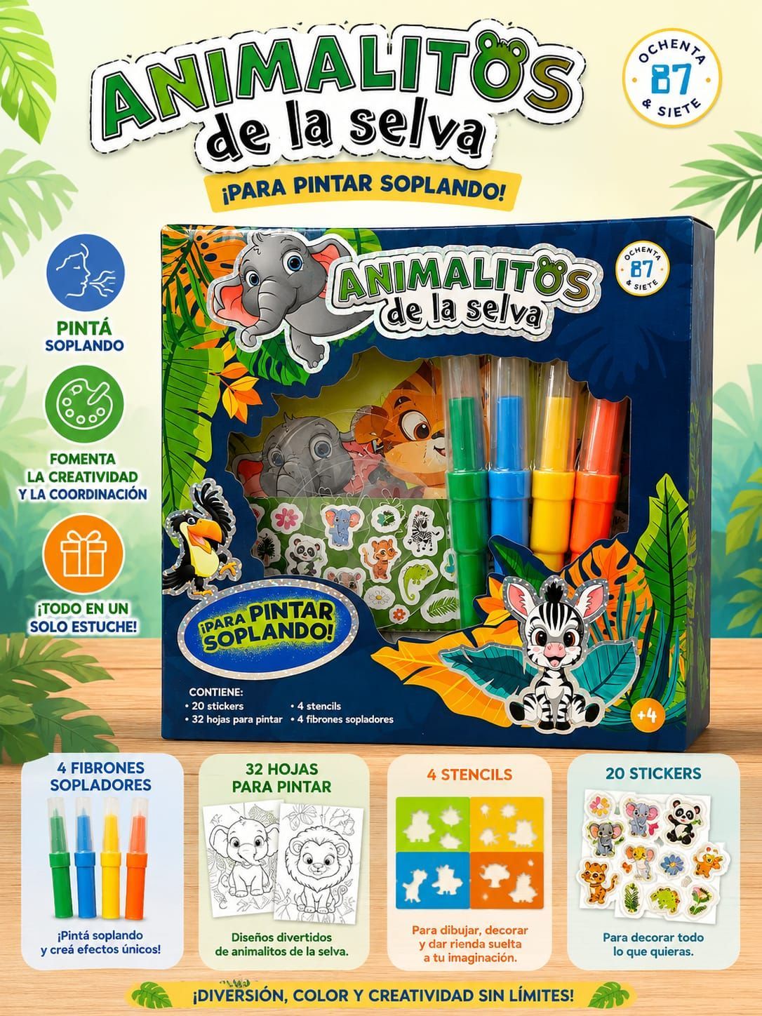Animalitos de la selva para pintar soplando