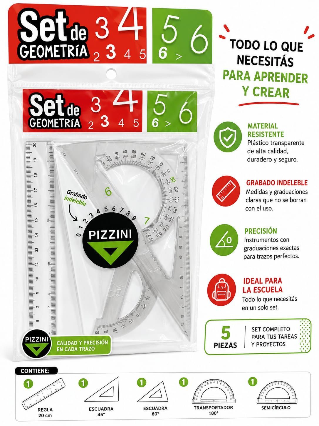 Set de Geometria 3 piezas - Pizzinni - Humo