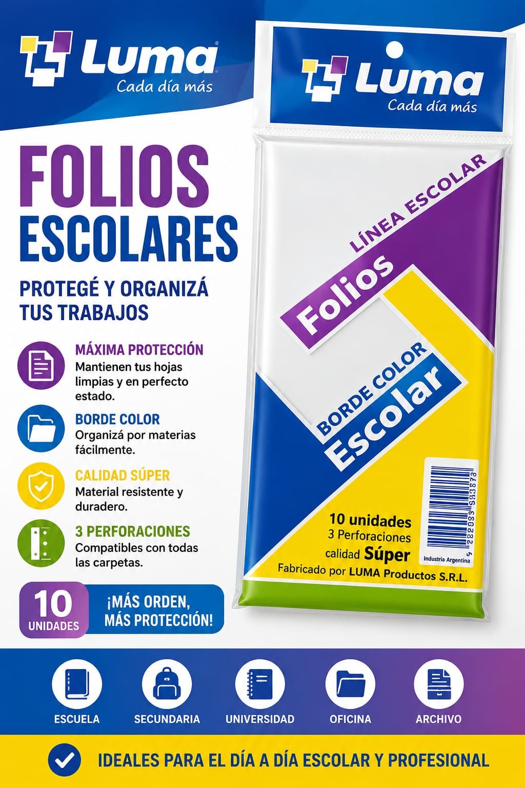Folios borde color x10 unidades