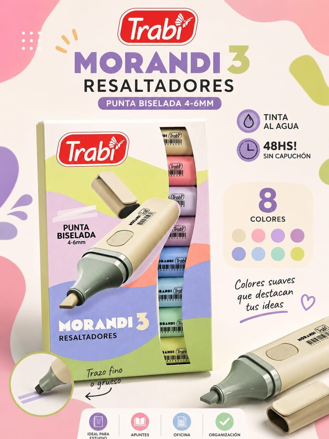 Resaltadores colores pasteles x4