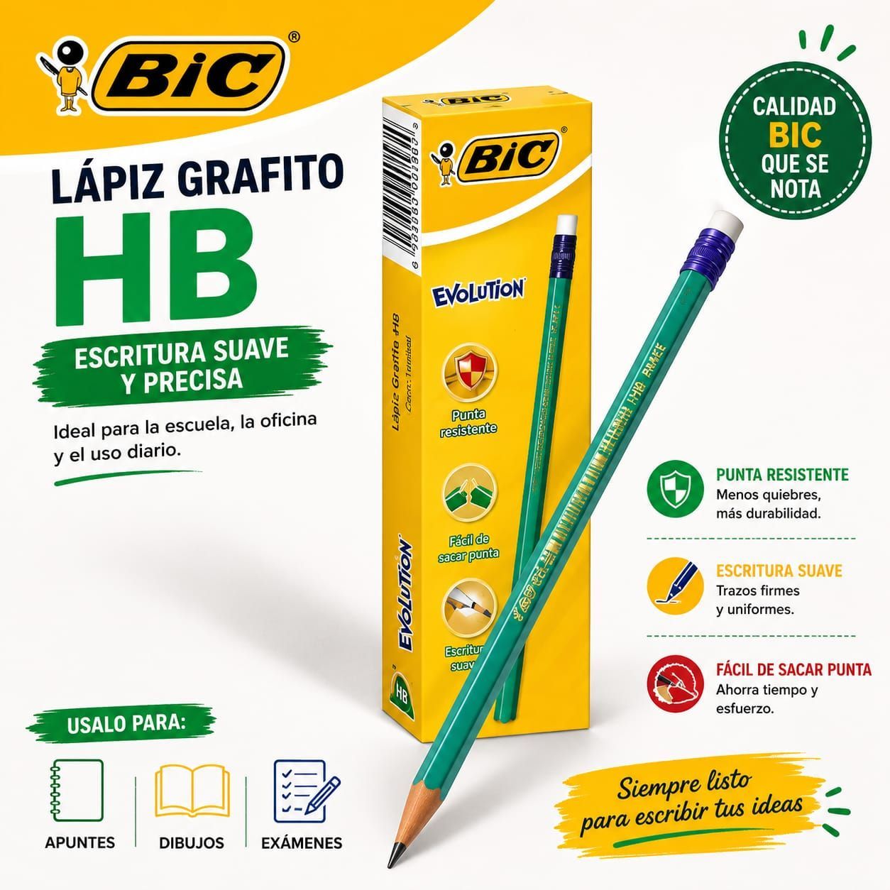 Lapiz Negro BIC - Con Goma x3