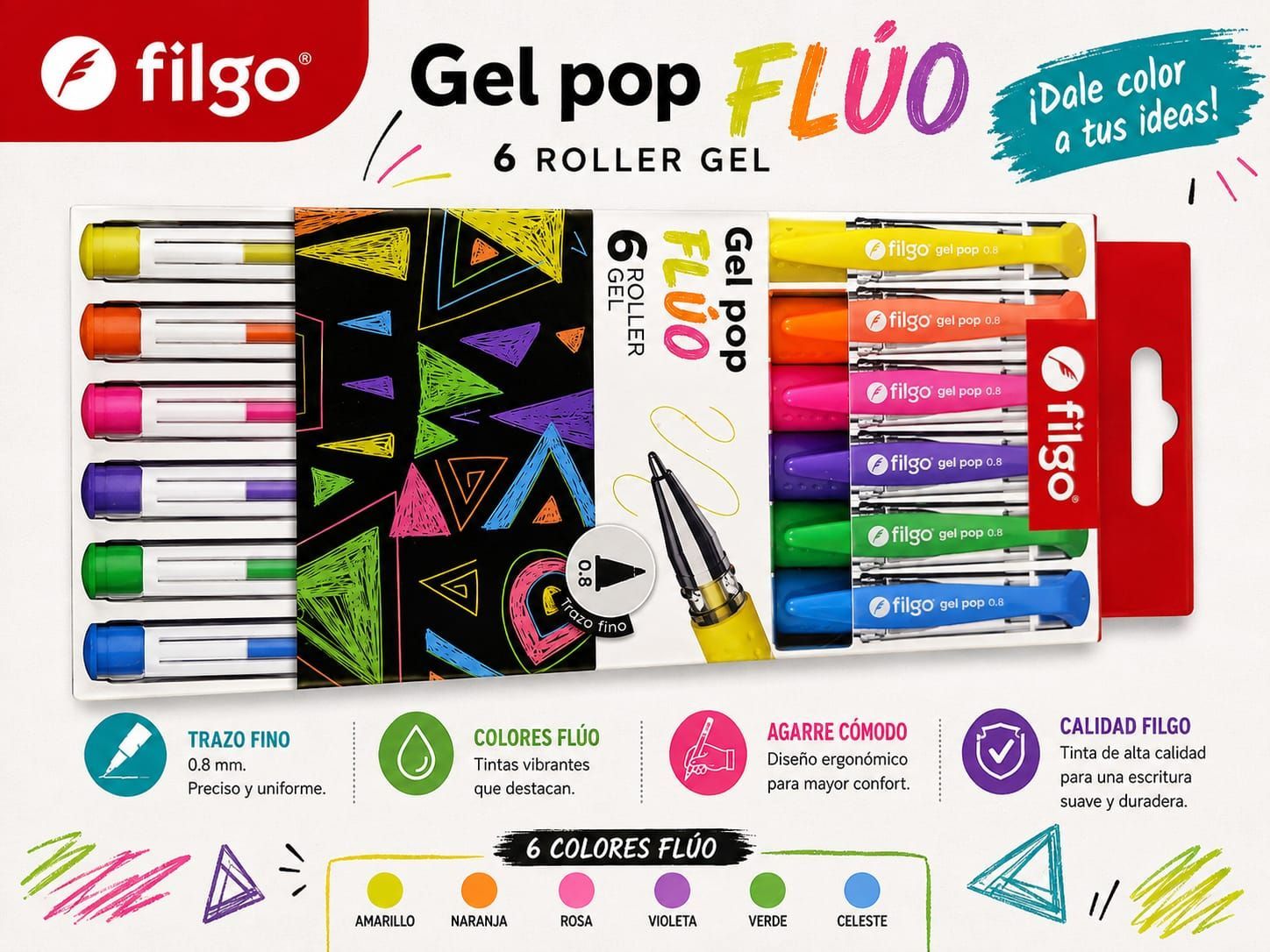 ROLLER GEL FILGO FLUO POP Х6