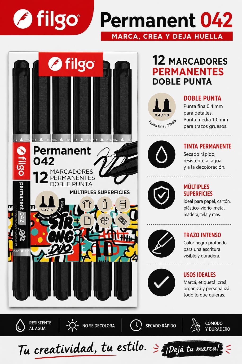 MARCADOR FILGO NEGRO PERMANENTE DOBLE PTА