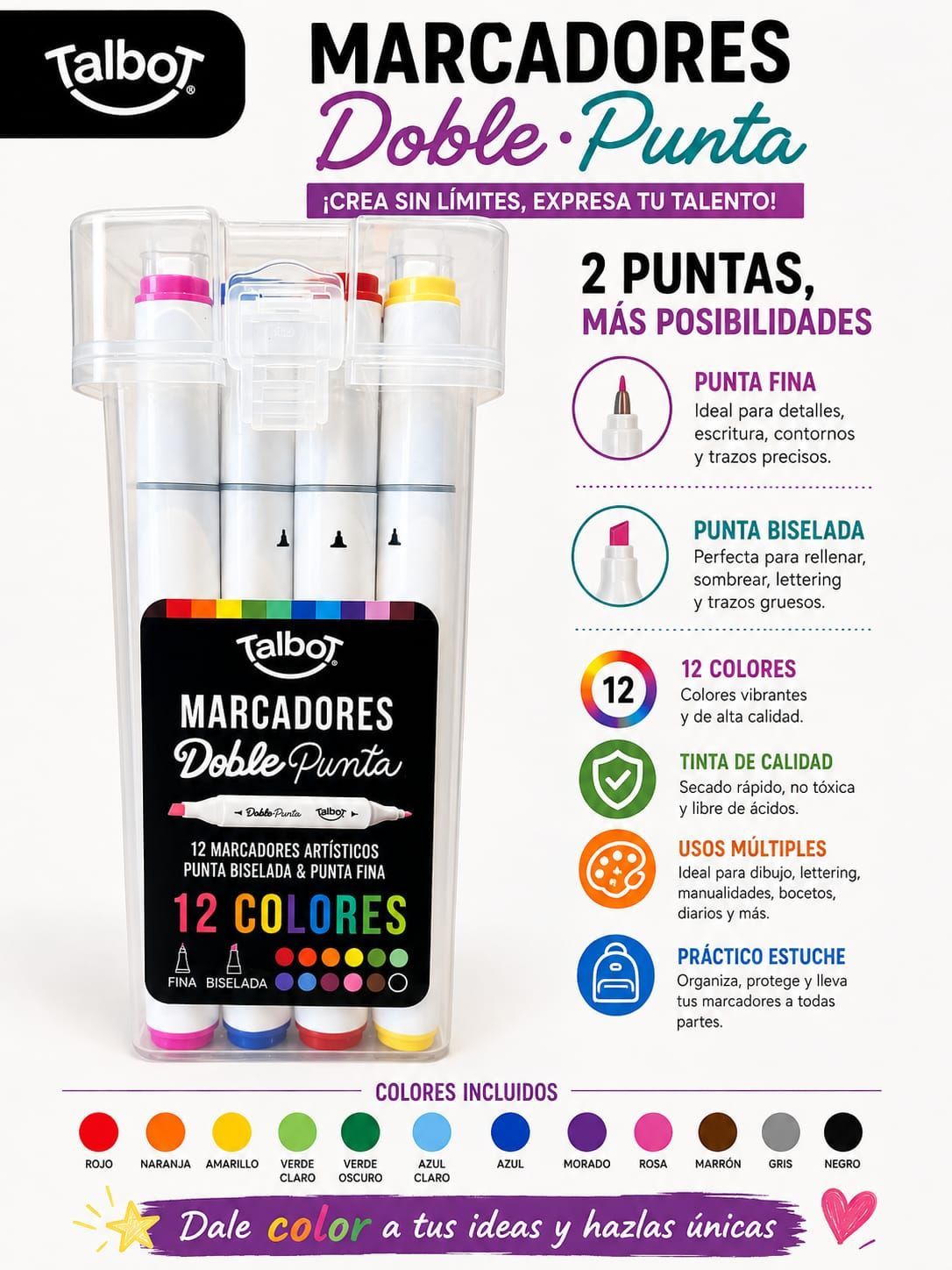 Marcador Talbot doble punta x12