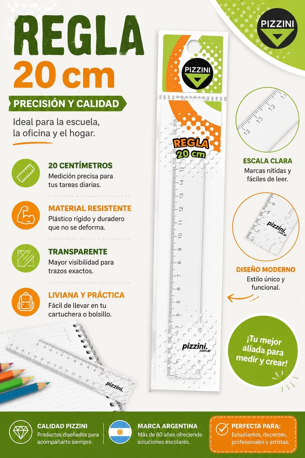 REGLA PIZZINI 20CM
