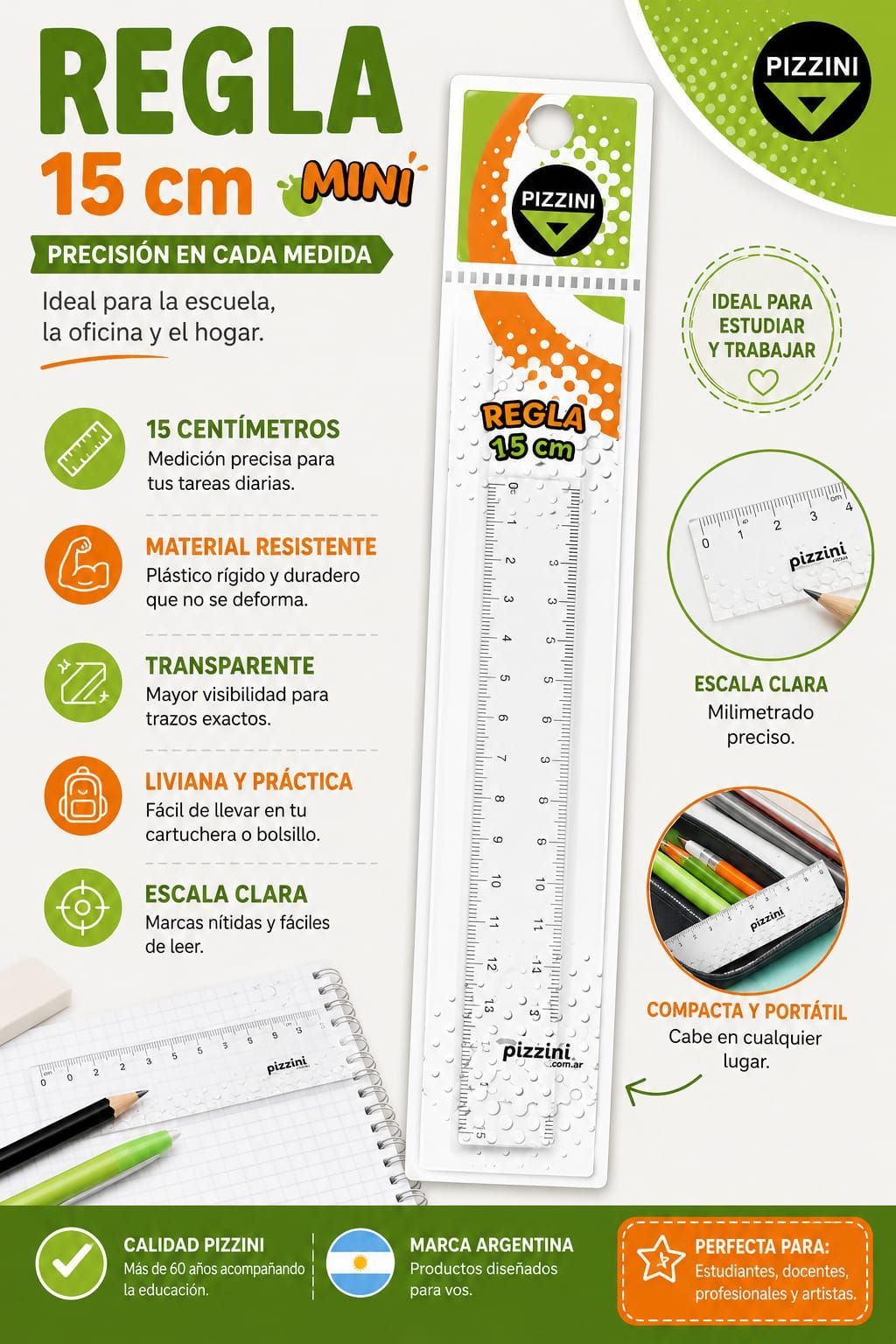 REGLA PIZZINI  15CM