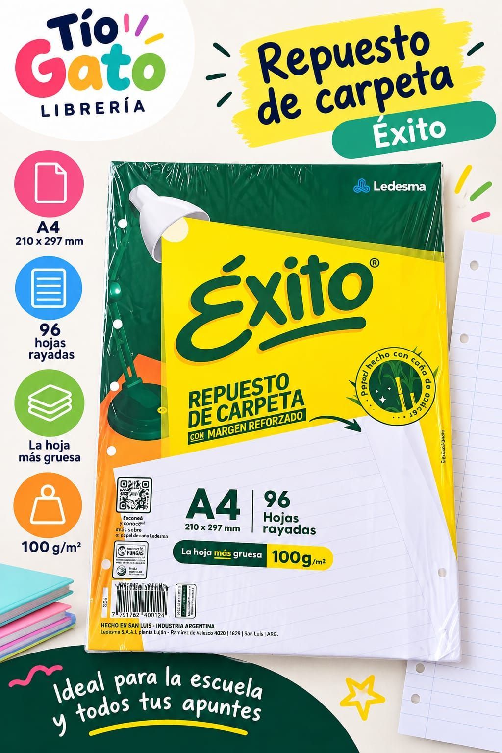 Repuesto Exito A4 Rayado 96 hojas M/REFORZADO