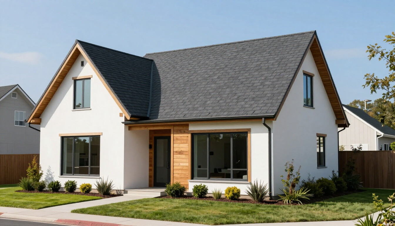 Professional roofing contractor inspecting a modern residential roof in San Jose.