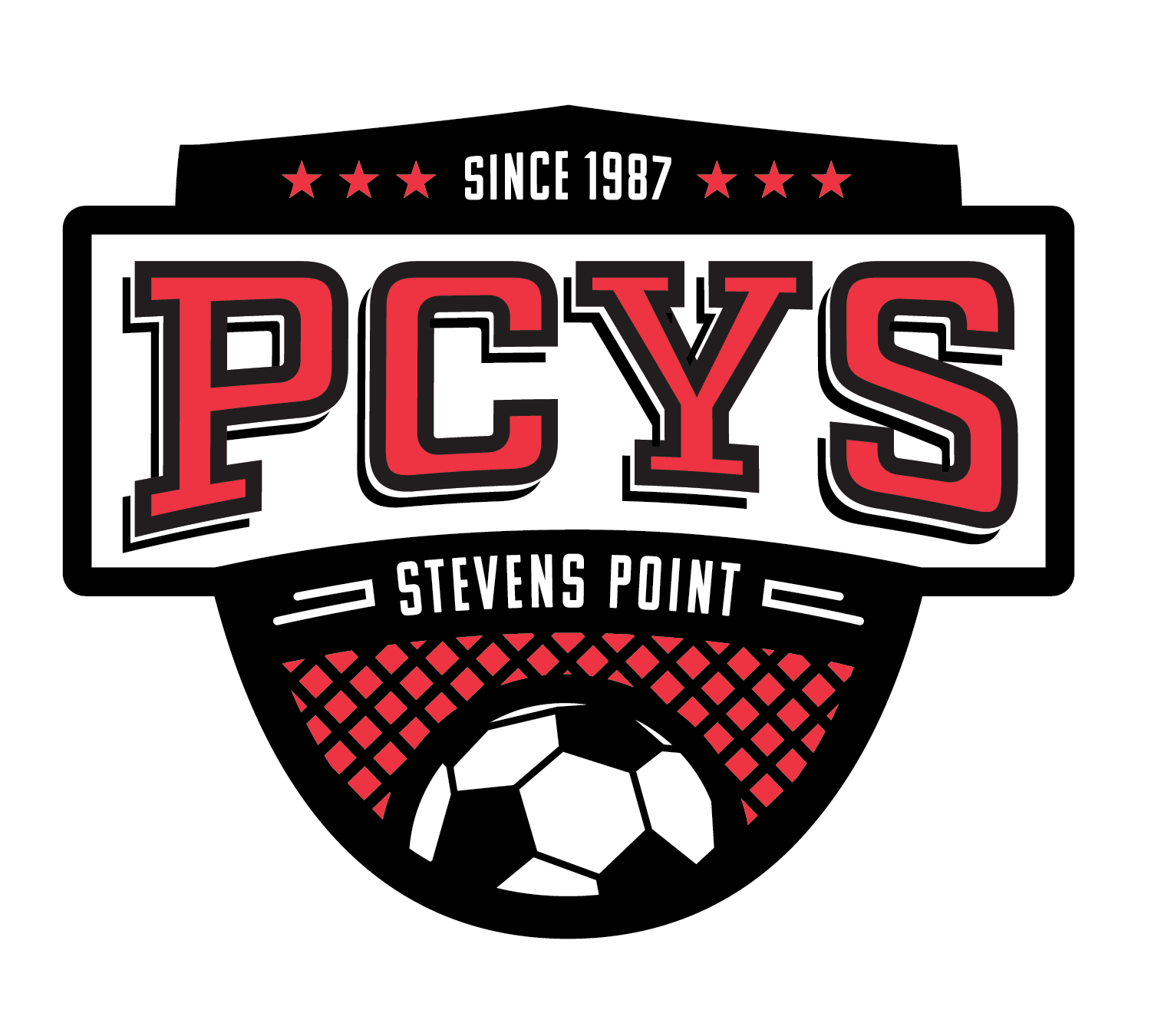 Logo for the Portage County Youth Soccer Assocation established in 1987.