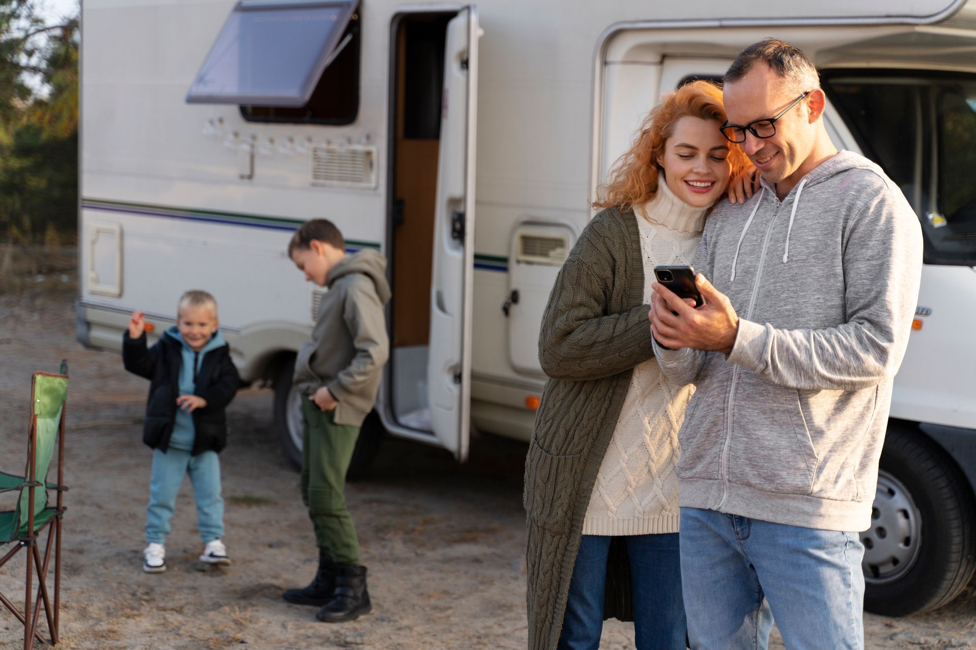 Happy family calling RV service