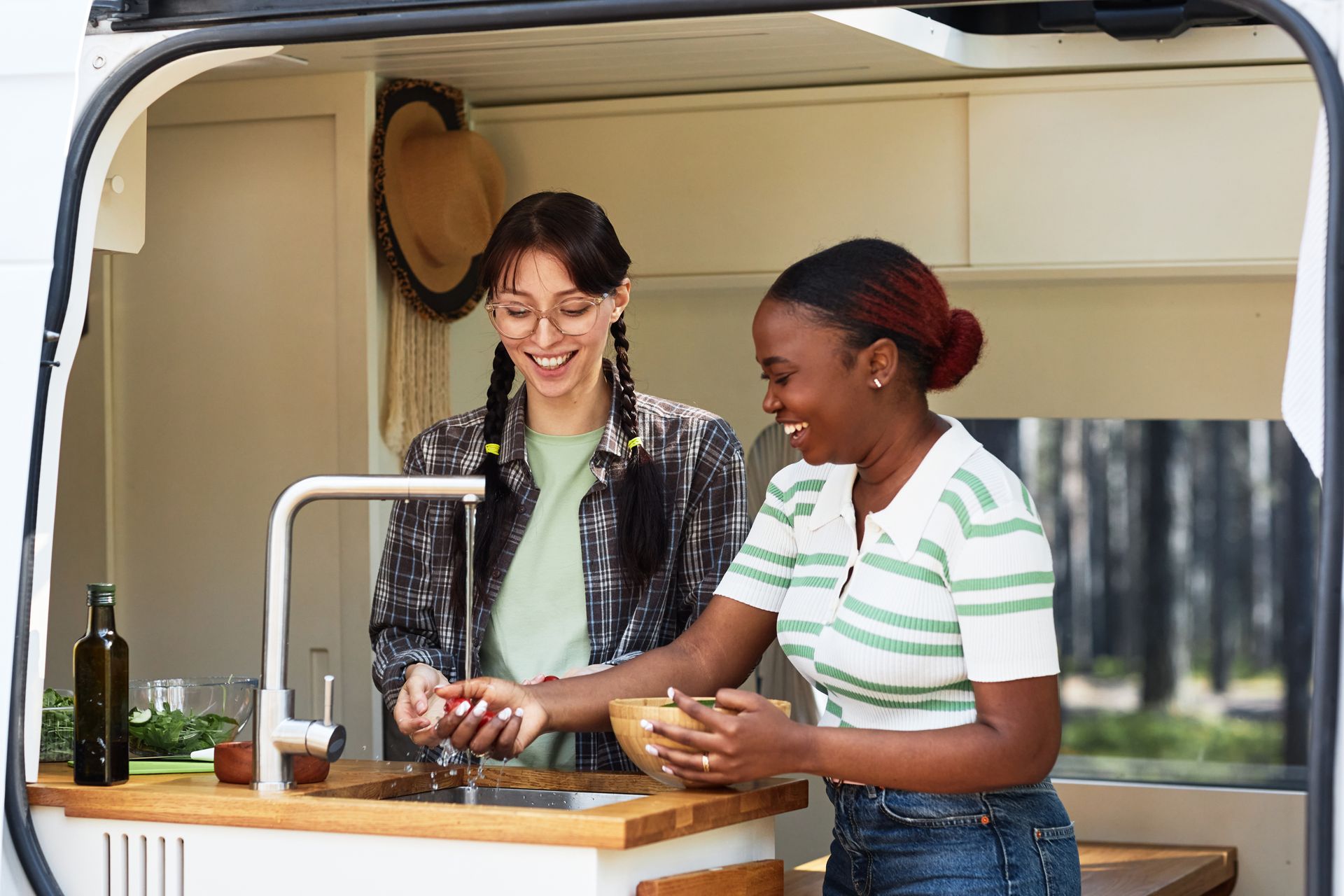 Enjoying flowing water in RV
