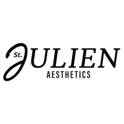 A black and white logo for julien aesthetics on a white background.