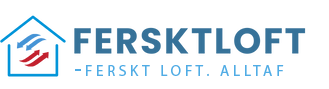Merki „FERSKTLOFT“ með húsatákni og slagorðinu „FERSKT LOFT. ALLTAF“.