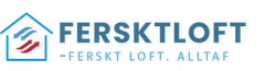 Merki „FERSKTLOFT“ með húsatákni og slagorðinu „FERSKT LOFT. ALLTAF“.