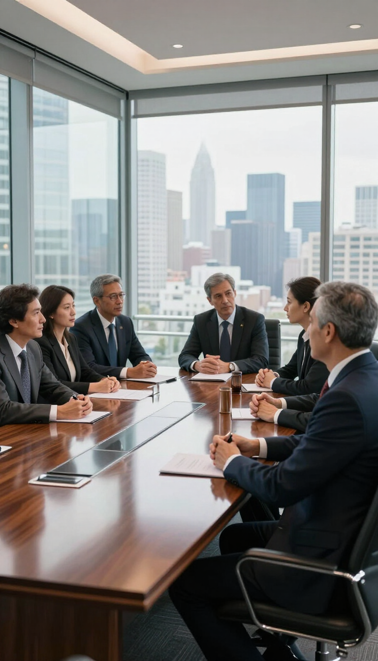 Executive leaders at a boardroom conference table