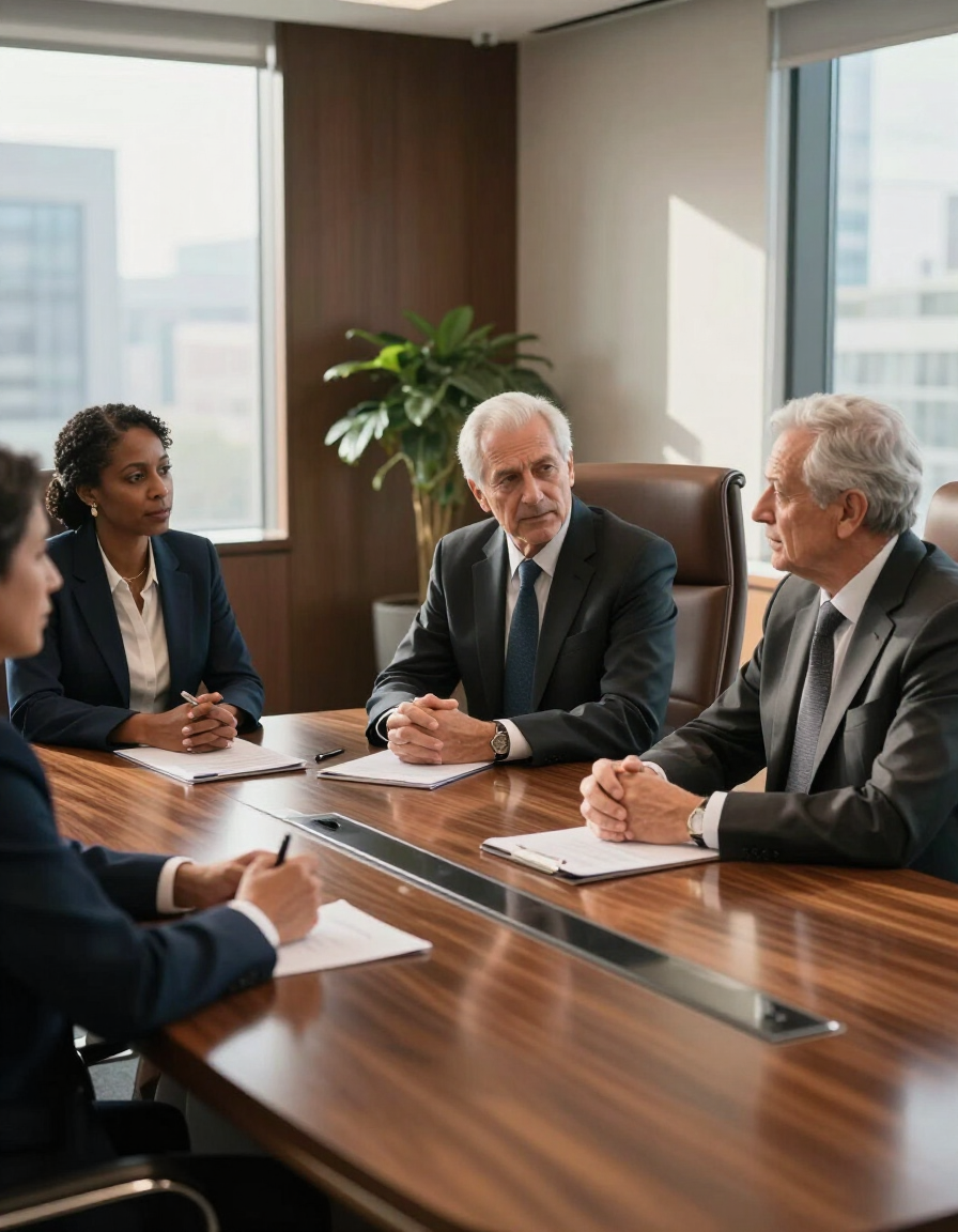 Senior executives in boardroom discussion