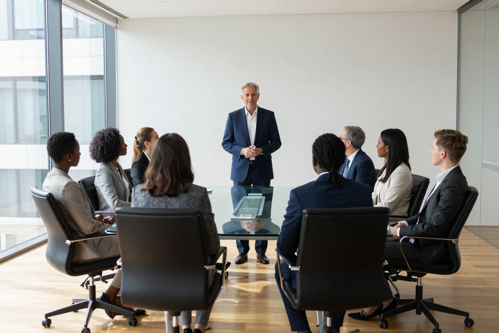 Senior leader facilitating an executive workshop