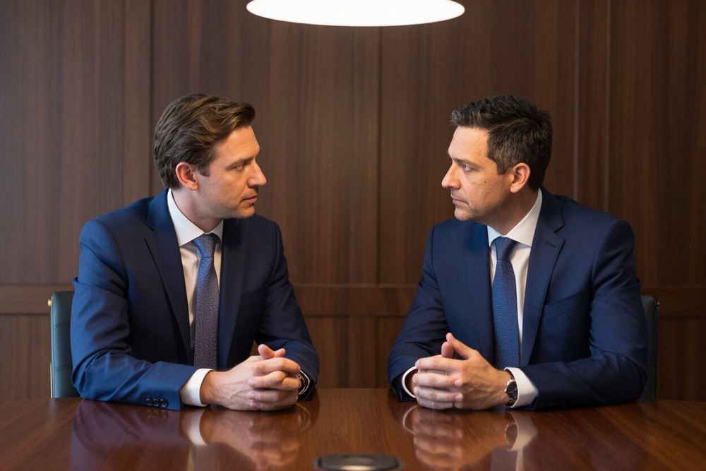 Two executives in a private coaching conversation