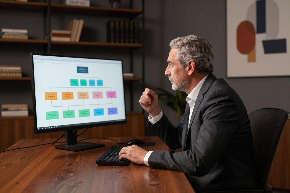 Senior strategist reviewing organizational data