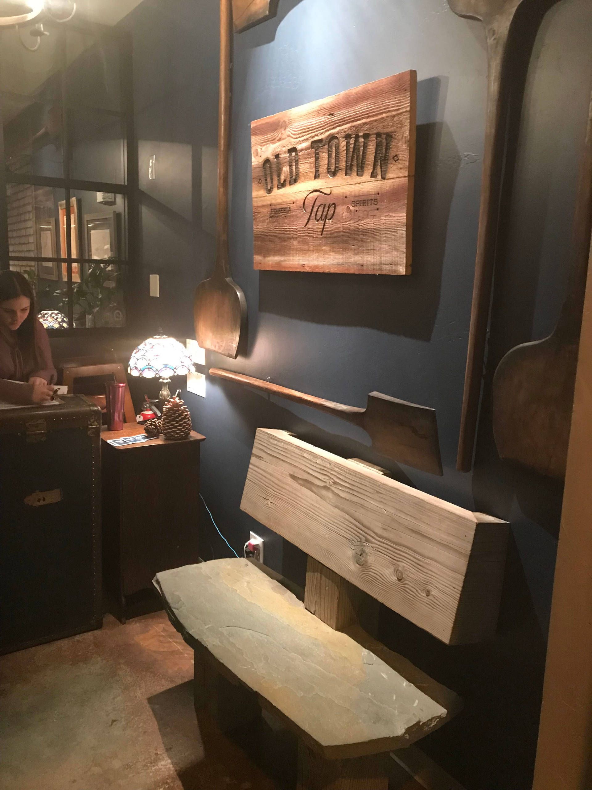 Rustic interior with wooden bench, 