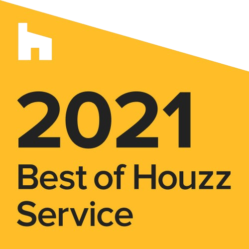 2021 Best of Houzz Service badge. Yellow background with a white house icon and black text.