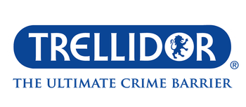 Logo for Trellidor, a security product company. The logo is a blue rounded rectangle with the word 