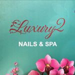 Luxury2 Nails & Spa logo on teal background with pink orchids and floral accents