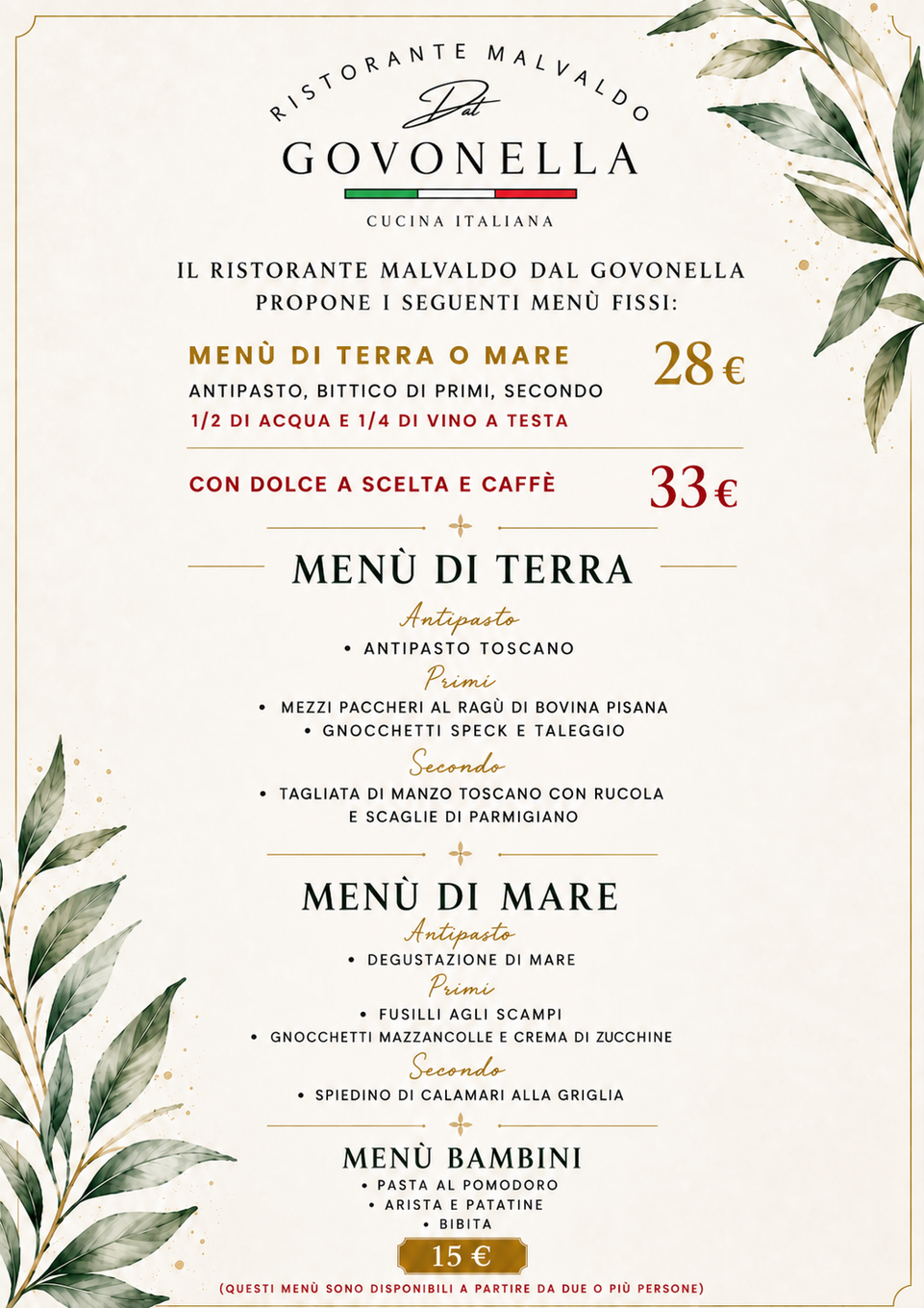 Menù speciale