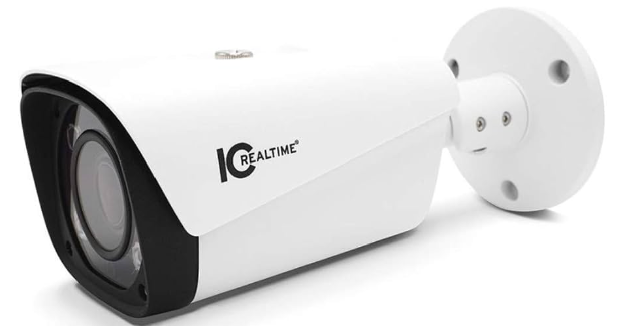 A white camera with the word ic on it