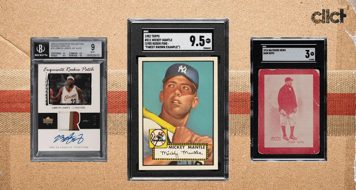 Three graded sports cards. A basketball card, a baseball card, and a baseball photo card.