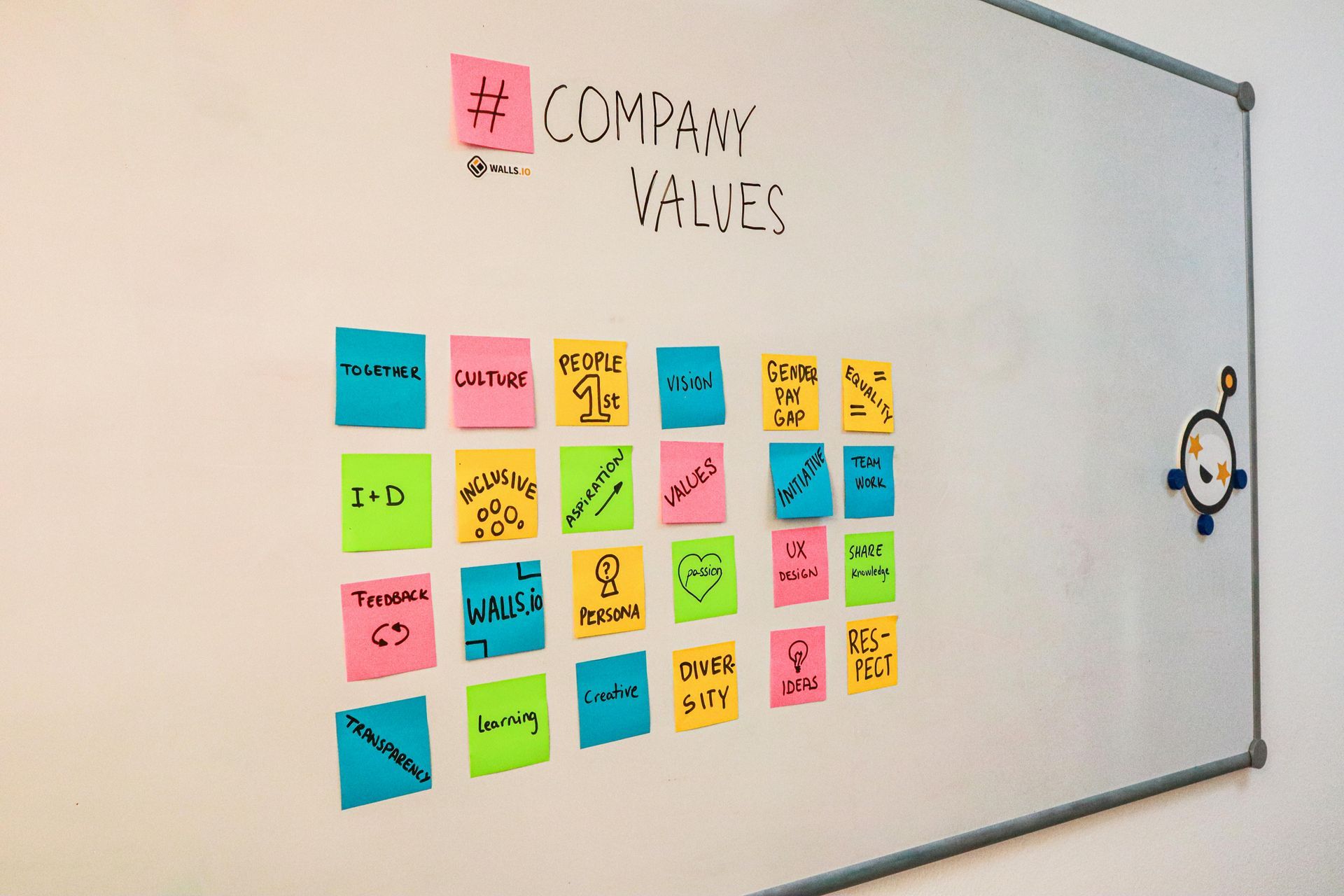 A white board displays a