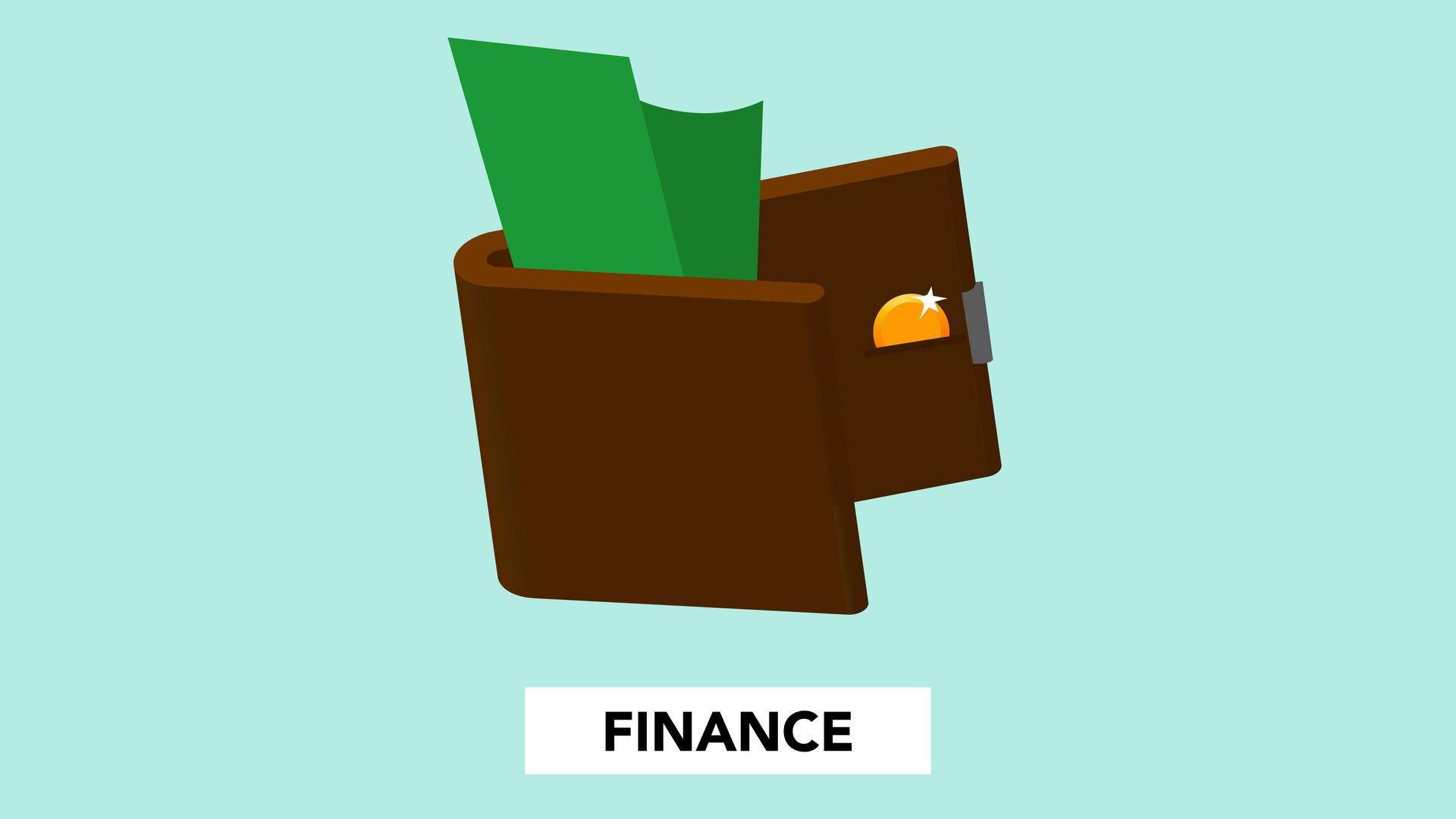 A brown wallet with green paper money sticking out, labeled