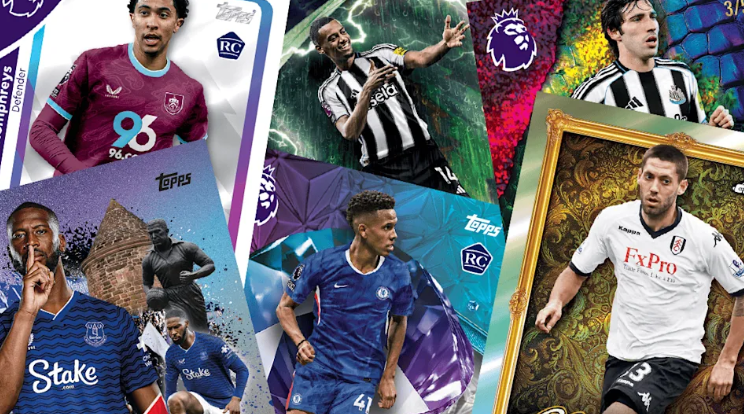 Collection of soccer trading cards featuring players in various team uniforms.