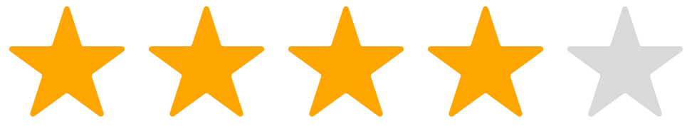 Quatro estrelas douradas e uma estrela cinza.