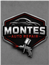Montes Auto Repair logo with a red car silhouette and wrench on a black shield background