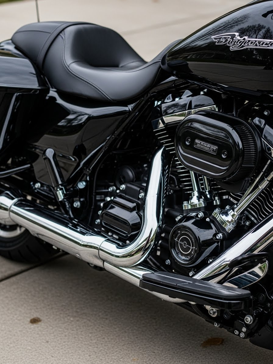 Polished & Ceramic Coated Motorcycle with Black Leather Seat & Immaculate Black Paintwork