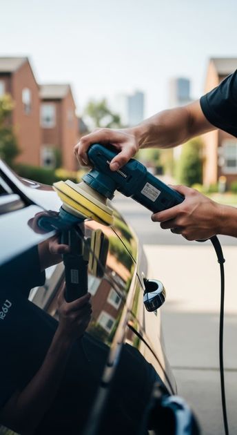 A Professional Detailer performing paint correction on a car in the DMV