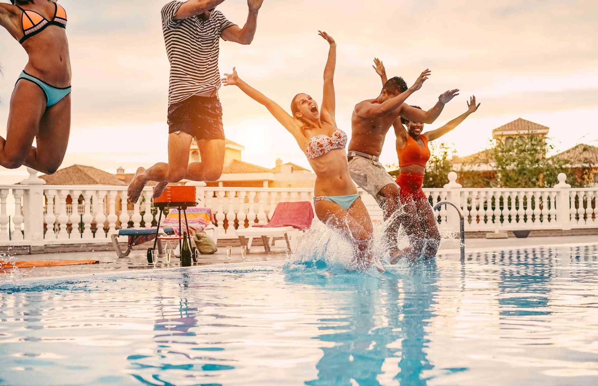 Friends having fun in a pool