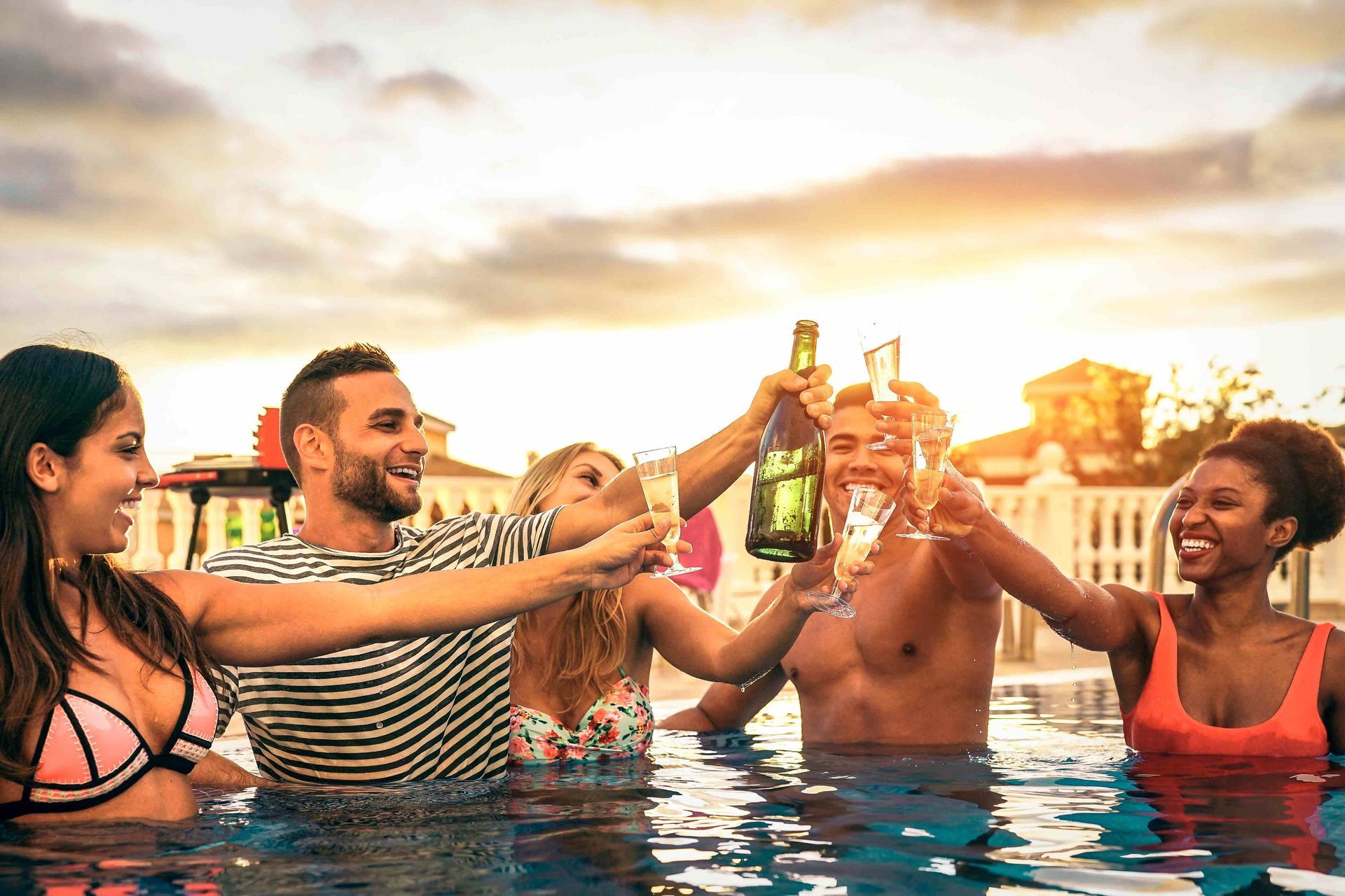 friends enjoying their pool together
