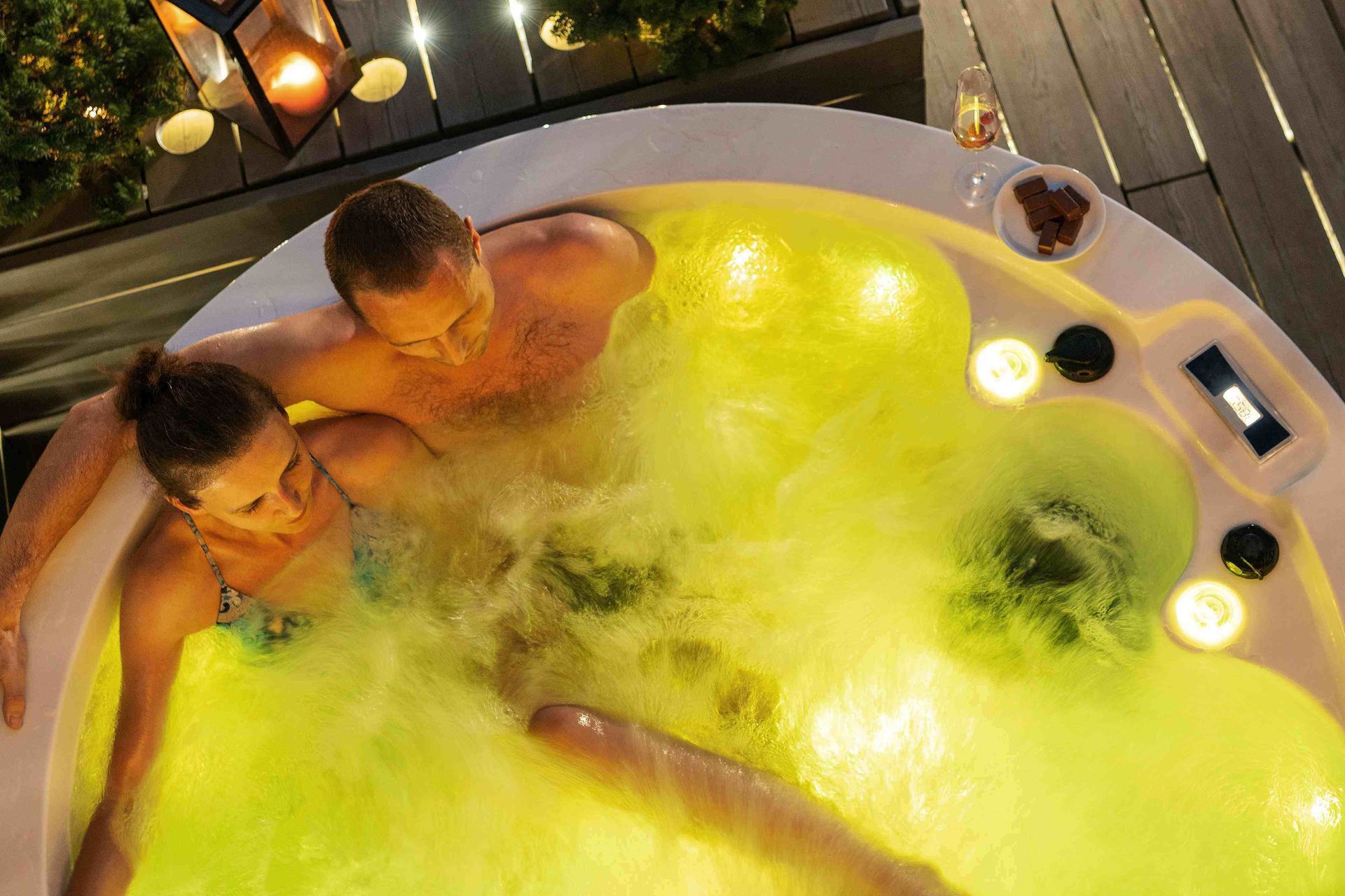 A hot tub with cool lighting equipment