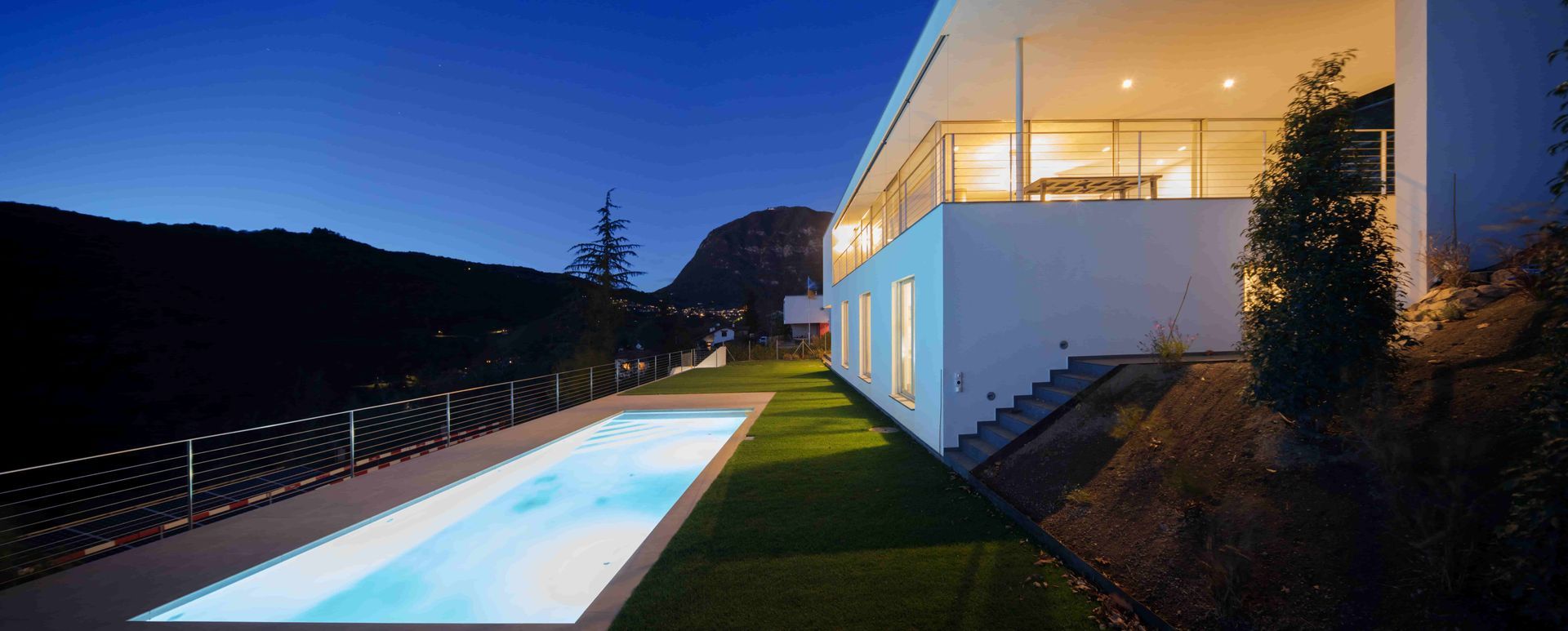 A lap pool in a yard