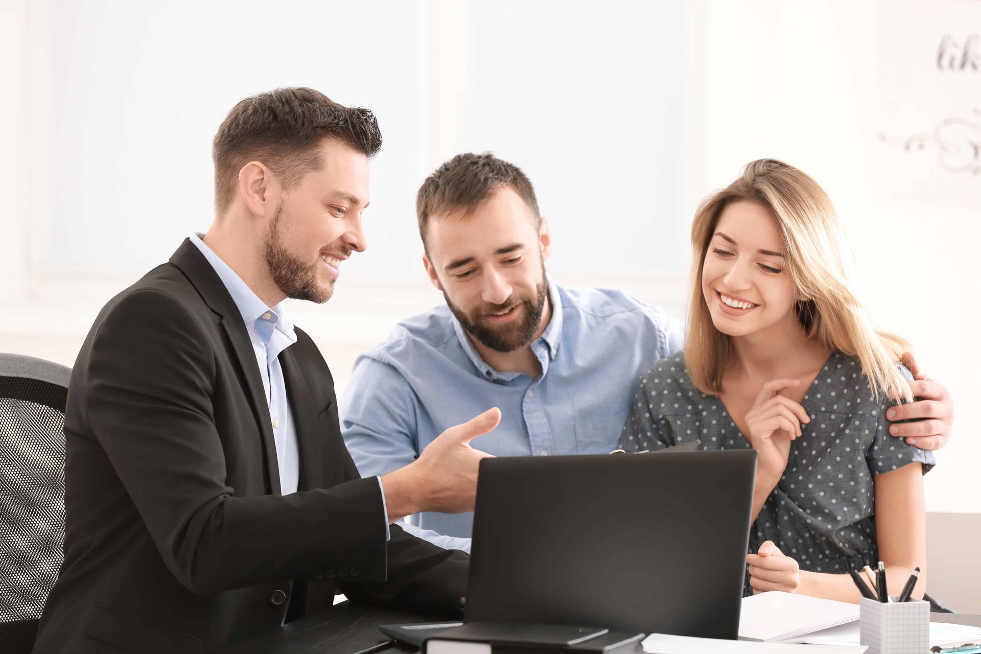 People discussing a pool build