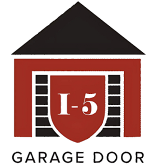 A red garage door with the number 1-5 on it
