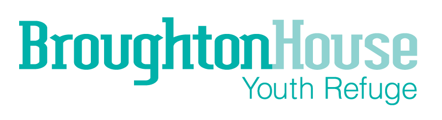 Logo for Broughton House Youth Refuge, teal text on a white background.