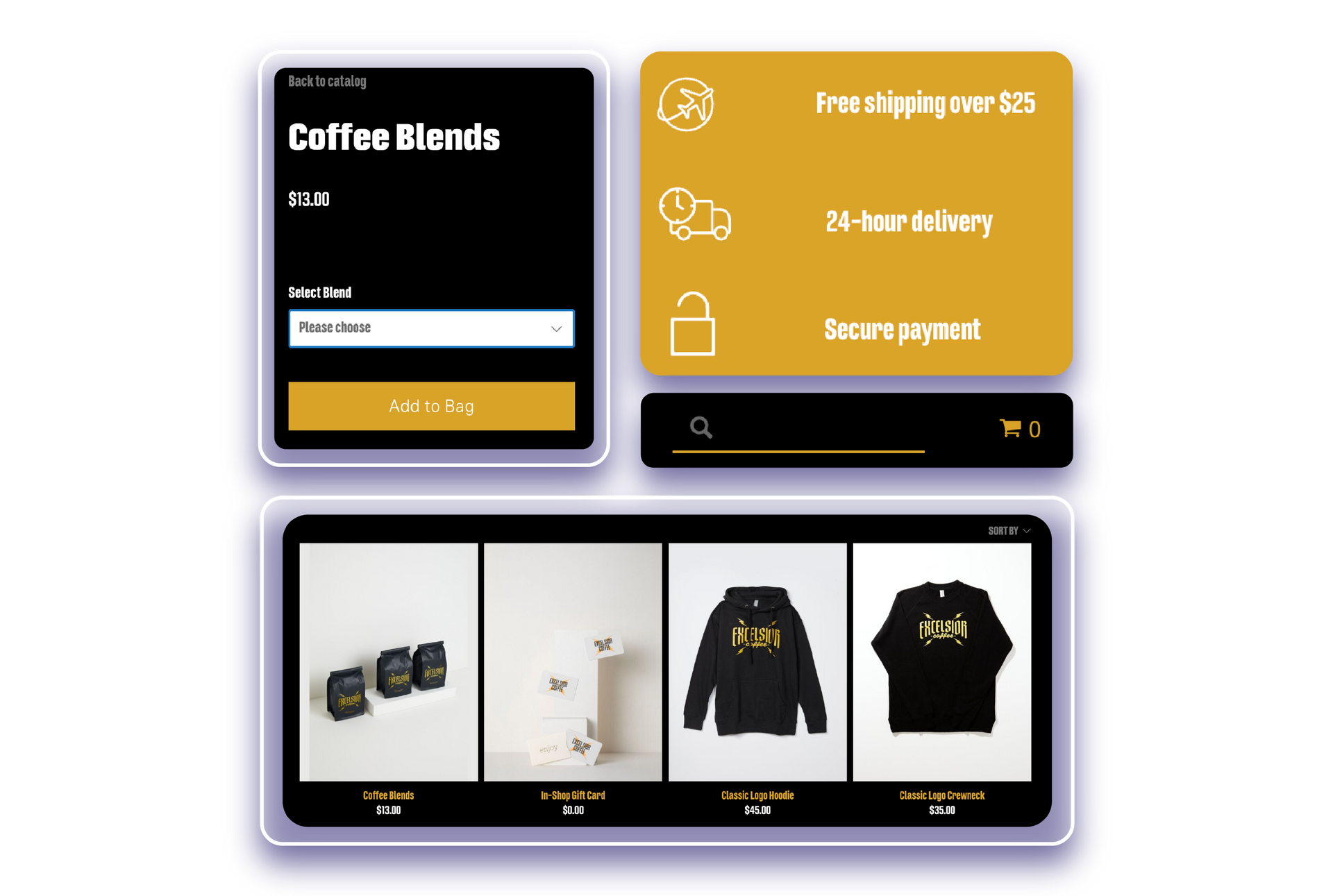A screenshot of a coffee blends website on a tablet and phone.