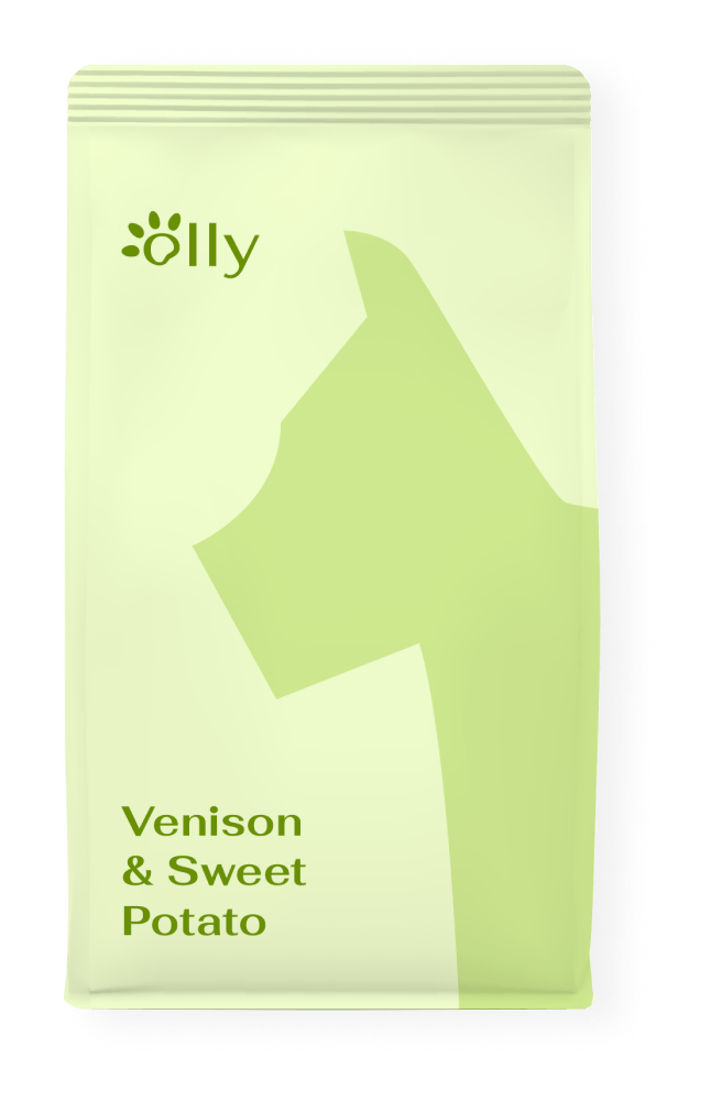 A bag of venison and sweet potato dog food