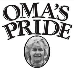 A black and white logo for oma 's pride with a picture of a woman.