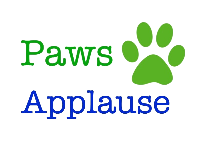 A paws applause logo with a green paw print