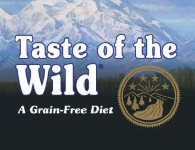 A logo for taste of the wild a grain free diet